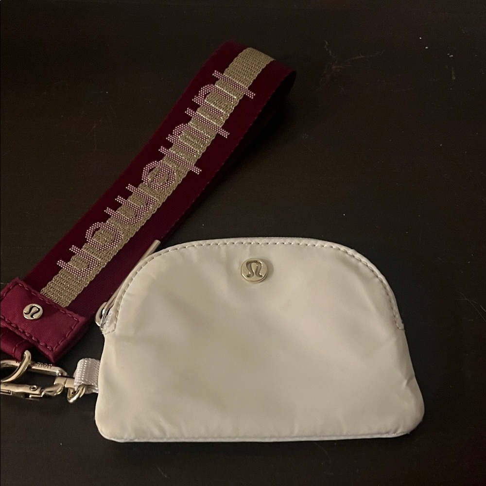 lululemon athletica White Mini Pouch with Burgundy Strap